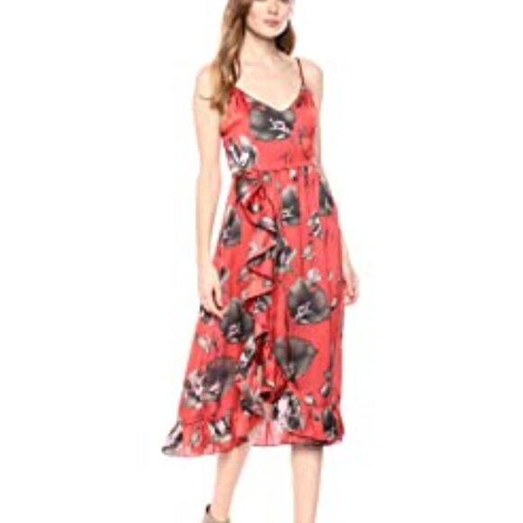 NWT Avec Les Filles Floral Ruffle Midi Dress Sz 2 - Picture 1 of 7